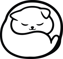 Fototapeta premium Cute cat curled up sleeping round vector illustration with sleeping minimalist whiskers