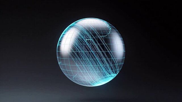 Globe with blue grid and light trails