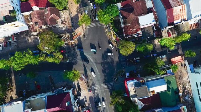 Drone View of Busy Intersection in Makassar City Indonesia
