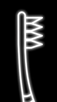 Glowing neon toothbrush outline icon on black background.