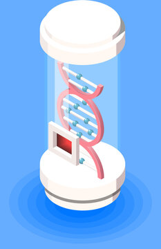 Isometric Biometric DNA Recognition Scanner with Helix Strand Capsule and Genetic Identity Security Verification Vector Illustration