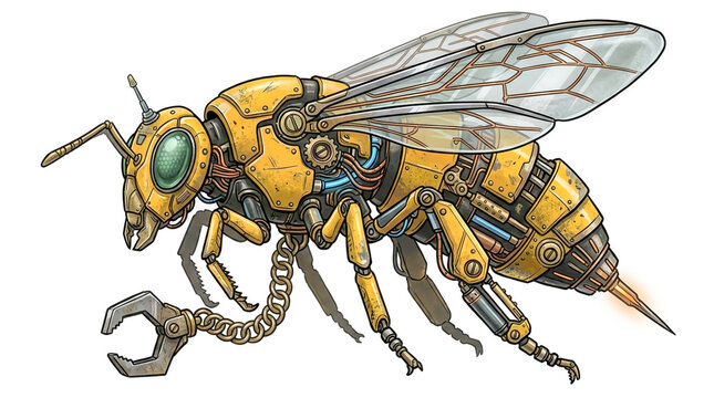 Mechanical bee robot with metal parts and robotic claw
