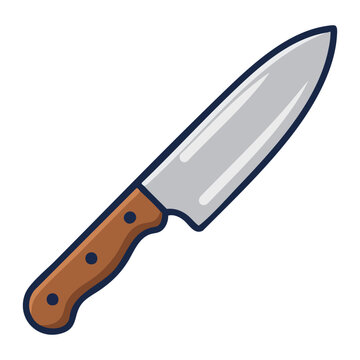 Illustrated Chef's Knife with Wooden Handle Isolated