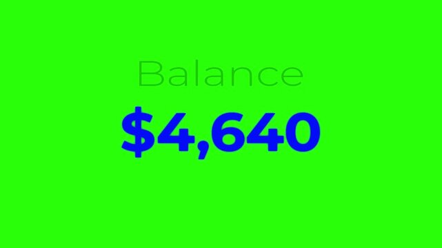 Balance amount decreasing from 10000 to 0 dollars.Decreasing Amount Animation on blue background.