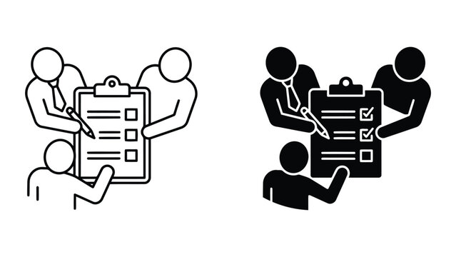 Team collaboration and survey checklist icon set with checklist, collaboration