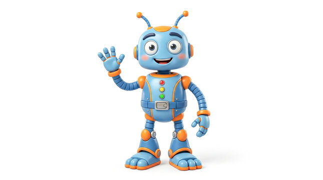 Cute blue and orange robot waving a friendly hello