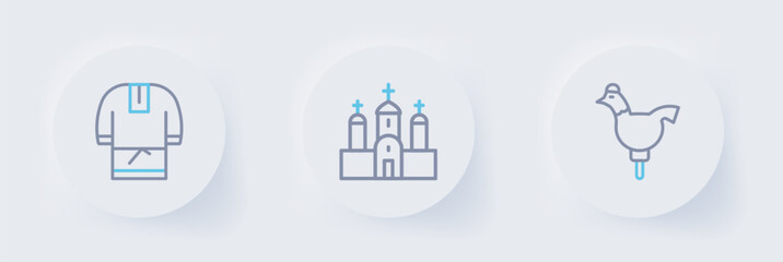 Set line Cockerel lollipop, Church building and Kosovorotka icon. Vector © Kostiantyn