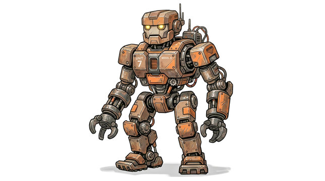Orange and grey mechanical robot standing