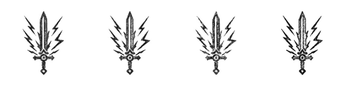 Black and white sketch energy sword icon design set