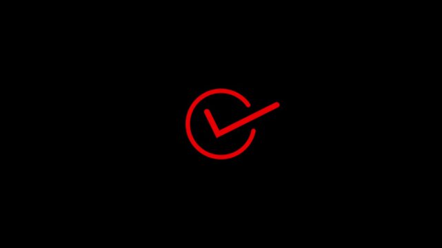 Minimalist red checkmark animation on black background