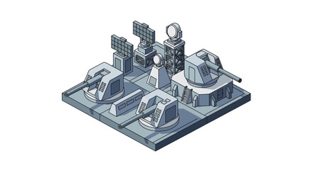 Modern Military Defense System with Cannons and Radar. © Vario