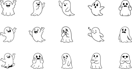 Obraz premium Halloween ghost emojis and stickers set