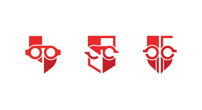 Red Shield Logo Design with Letter C and Texas Shape.