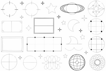 Fototapeta premium Celestial and geometric shapes black line vector illustration on white background