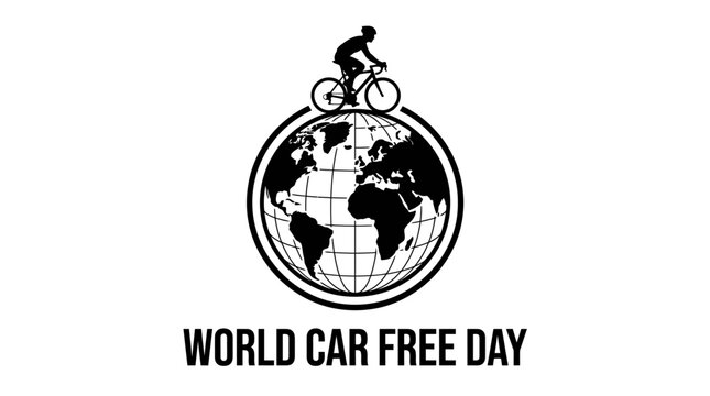 World Car Free Day Concept with Cyclist on Globe Icon