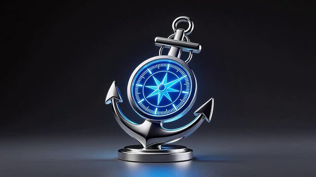 Metal anchor with glowing compass