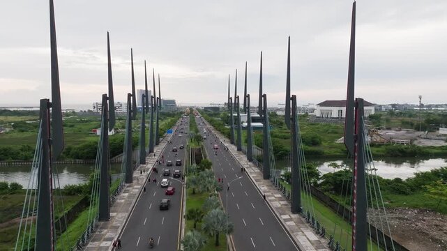 Drone View of Center Point of Indonesia with Traffic and People Running