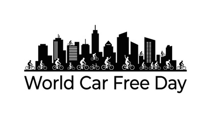 Obraz premium World Car Free Day Graphic with City Skyline and Cyclists