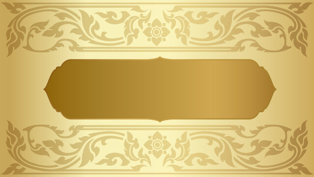 Golden Thai Banner with Ornamental Title Frame, Luxury Floral Border, Traditional Decorative Label, Elegant Vintage Template