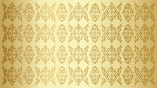 Classic Antique Thai Wallpaper Background with Traditional Floral Pattern, Luxury Golden Seamless Ornament Texture Design