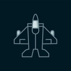 Fototapeta premium Line Jet fighter icon isolated on black background. Military aircraft. Flat filled outline style with shadow. Vector