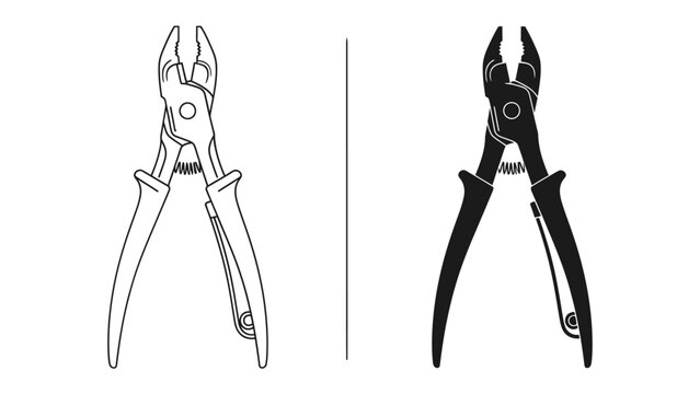 Wire Cutting Pliers: A detailed outline and a silhouette of wire cutting pliers, showcasing their robust design and functional form.