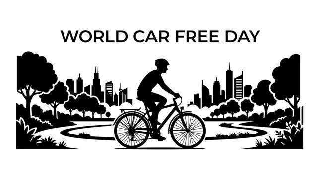 World Car Free Day Silhouette Illustration with Cyclist