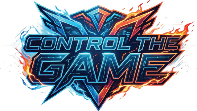 A vibrant illustration shows a stylized star with the phrase Control The Game in bold letters surrounded by flames and blue accents on a white background.
