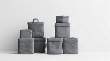 Naklejka premium Gray gradient geometric shapes, abstract cubes spheres