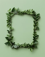 Fototapeta premium Green leafy vine frame with white center, flat lay