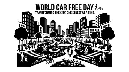 Obraz premium World Car Free Day Urban City Illustration