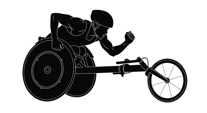 Wheelchair racer in motion black vector silhouette athlete sport racing