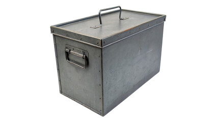 Heavy industrial metallic zinc plated storage box trunk with handles isolated on transparent background © Olga