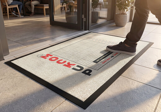 Doormat Store Front With Client Feet Step Branding Mockup