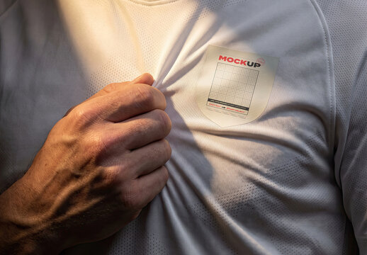 Emblem Shape on Sport Shirt with Hand Mockup