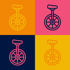 Pop art line Unicycle or one wheel bicycle icon isolated on color background. Monowheel bicycle. Vector © Iryna