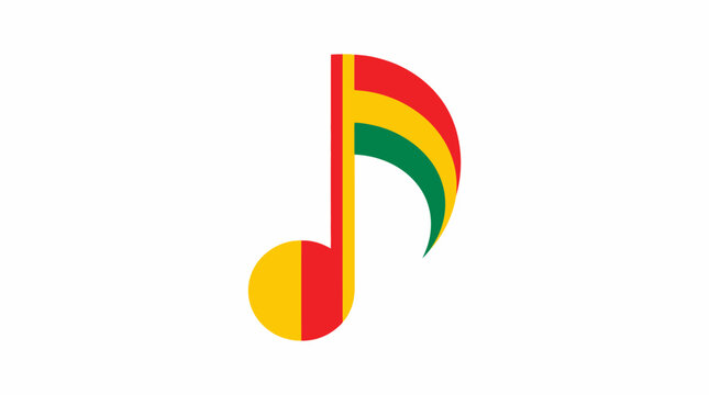 Colorful musical note symbol with red yellow and green colors representing reggae music and rastafarian culture