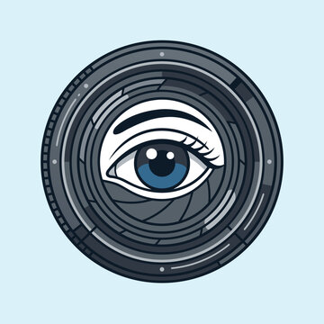 Abstract human eye inside camera lens shutter vector logo design