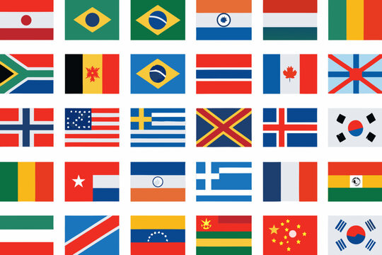 International Flags Collection Flat Vector Illustration On White Background