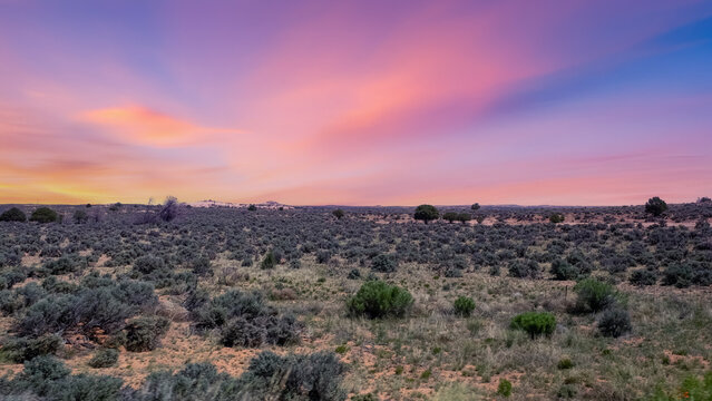 sunrise over the field, Desert Field at Sunset  in Arizona