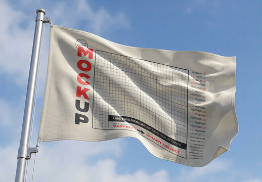 Realistic Waving Flag Mockup Blue Sky