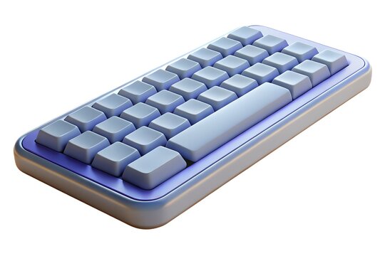 3d render of a minimalist mechanical keyboard with blank light blue keycaps on a dark blue base, isolated on white background