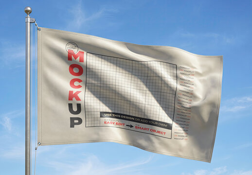 Waving Fabric Flag Mockup