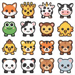 Fototapeta premium Cute Kawaii Animal Friends Group Vector Illustration, Adorable Cartoon Animals Group Vector Design.
