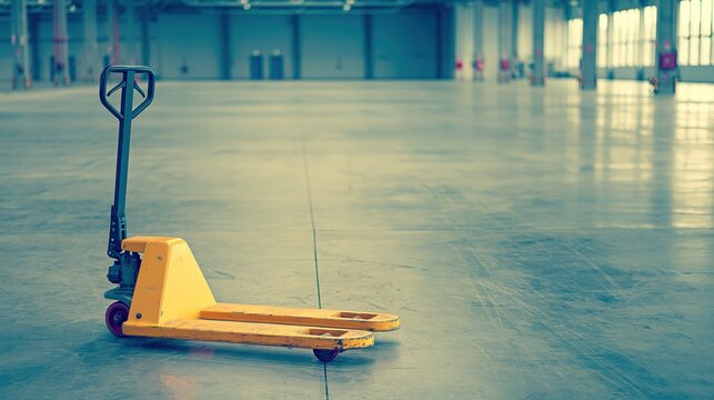 Yellow Pallet Truck in Large Industrial Hallway
