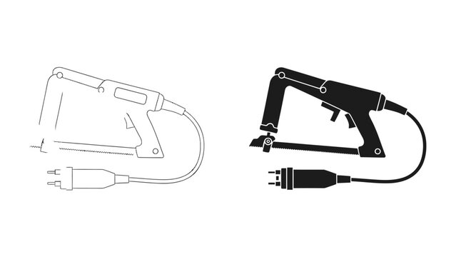 Electric Stapler Set: A set of two electric staplers, one in outline and one in silhouette, showing the tool with its cord and plug, ready for use.
