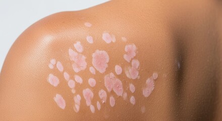Fototapeta premium Photorealistic image of hypopigmented skin patches on back and shoulder illustrating skin condition