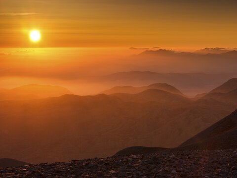 Sunrise over the mountains, Psiloritis, Ida Massif, Crete, Greece