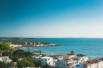 Fototapeta premium view of the sea and city from the hill in Didim, Aydın