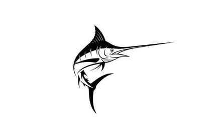 Fototapeta premium Stylized jumping marlin fish vector illustration on white background.